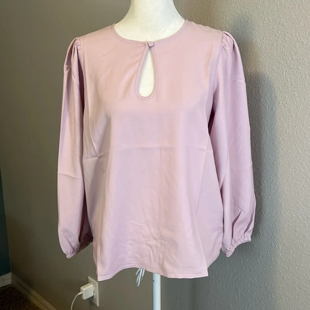 JCrew Puff Sleeve Satin Back Crepe Blouse Pink Size Small Petite